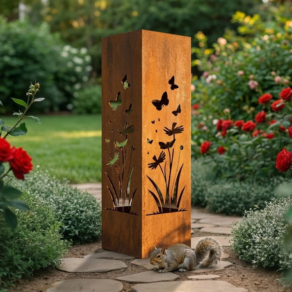 Outdoor Pineapple Garden Column, Rustic Metal Light Cover Sculpture, Modern Yard Statues, Patio Walkway Decor, Column for Garden Beds, Entryways, Pathways, Summer Outdoor Art Accent, Weatherproof, A