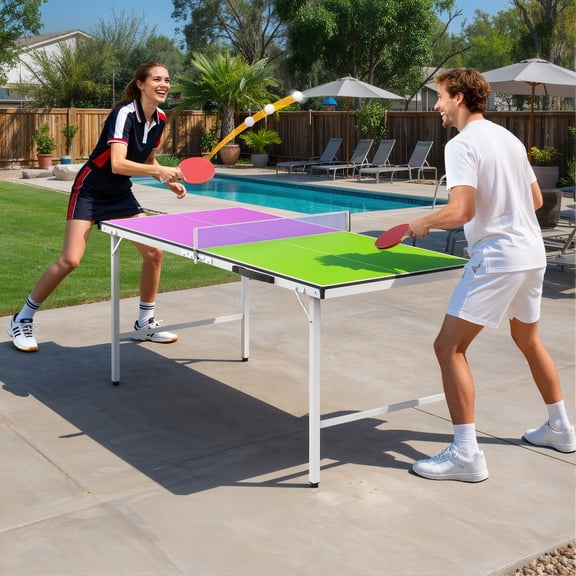 Outdoor Ping Pong Table, SEGMART 5FT Mid-Size Table Tennis Game Set, Indoor Outdoor Portable Table Tennis Game with Net, 2 Table Tennis Paddles and 3 Balls