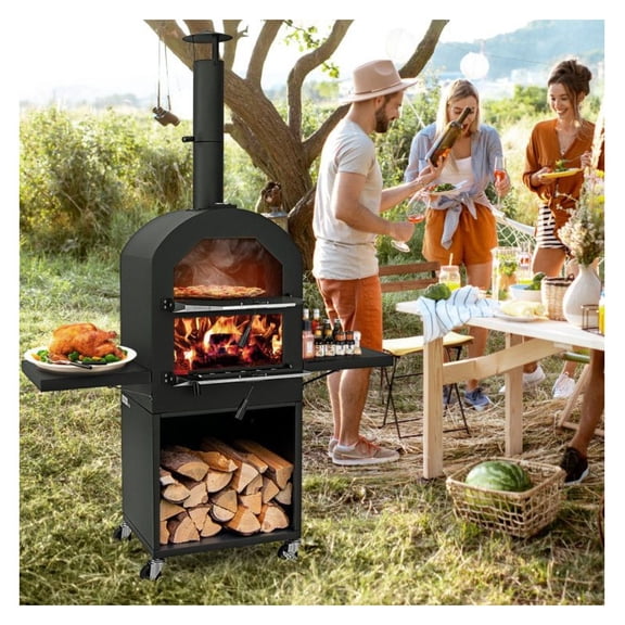 Outdoor Pizza Oven, Wood Fired Pizza Maker with Cover & Racks