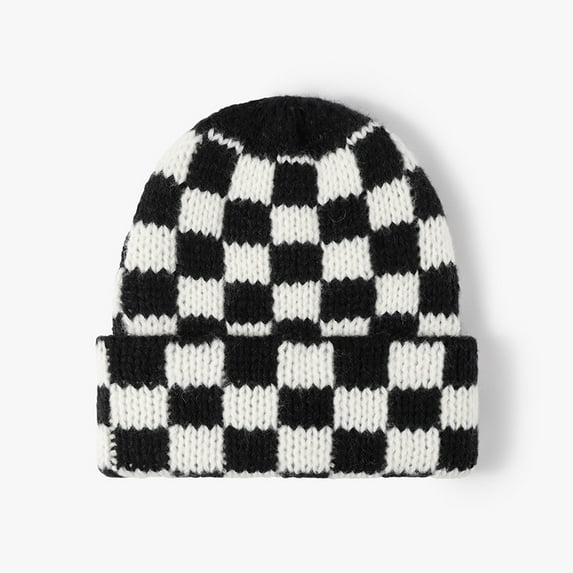 Outdoor Plaid Beanie Cuff Unisex Winer Warm Soft Knit Hat