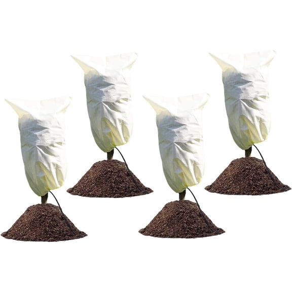Outdoor Plant Protectors, Frost Blankets With Drawstring For Freeze Protection, Gardzen 4-Pack Breathable Non-woven Fabric Shrub Jackets, Reusable Heavy-weight Material, Ideal For