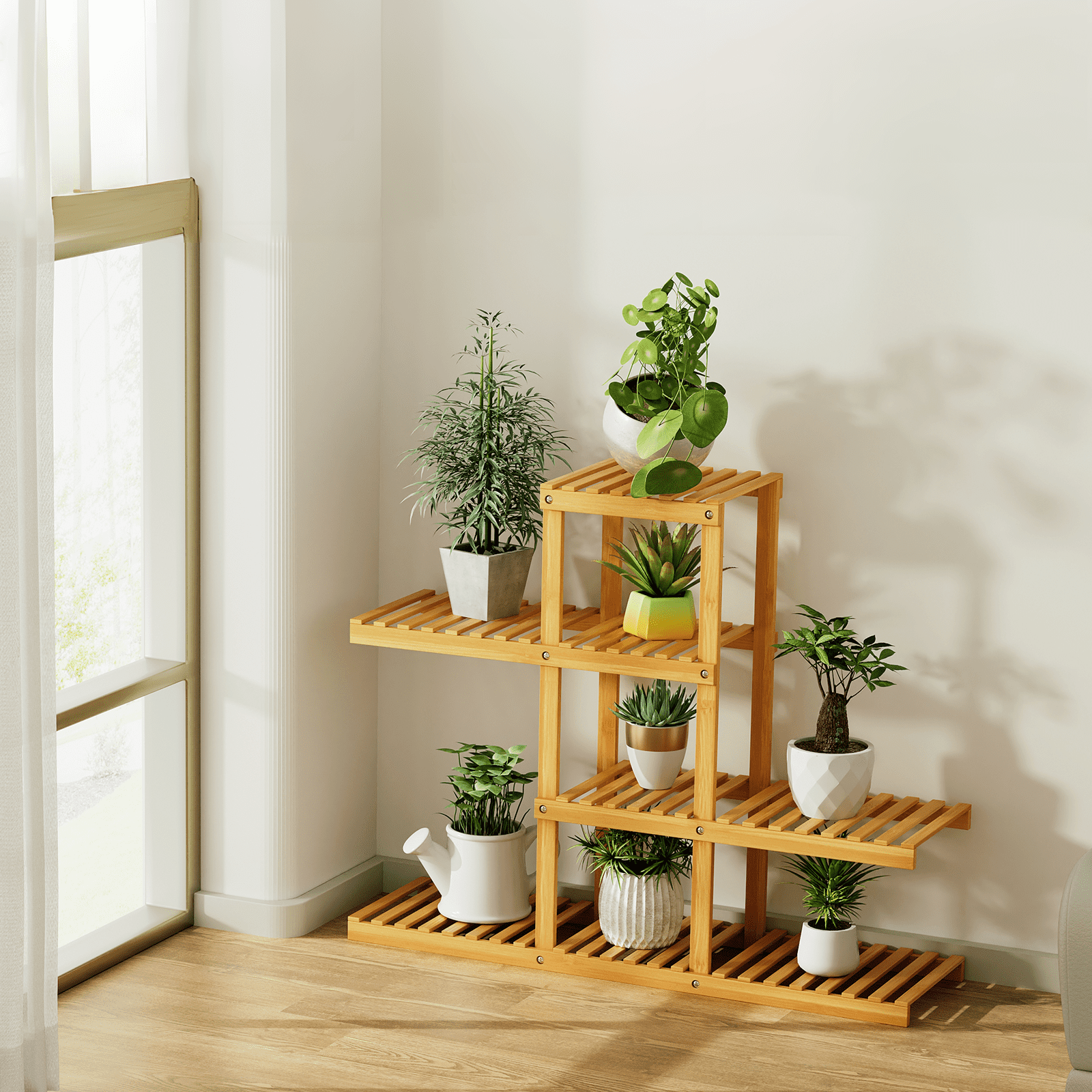 Outdoor Plant Rack 38 Inch Carbonized Wood 4 Tier Flower Pot Display ...