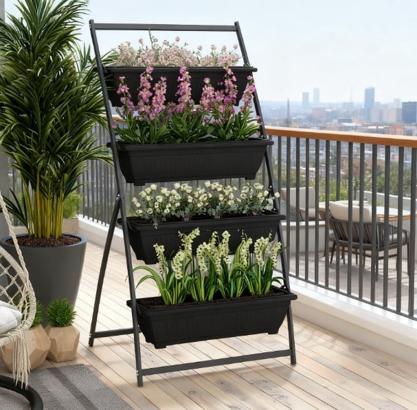 Outdoor Plant Stand Grow Container for Vegetable & Flowers, 4-Tier Vertical Raised Garden Planter with 4 Boxes