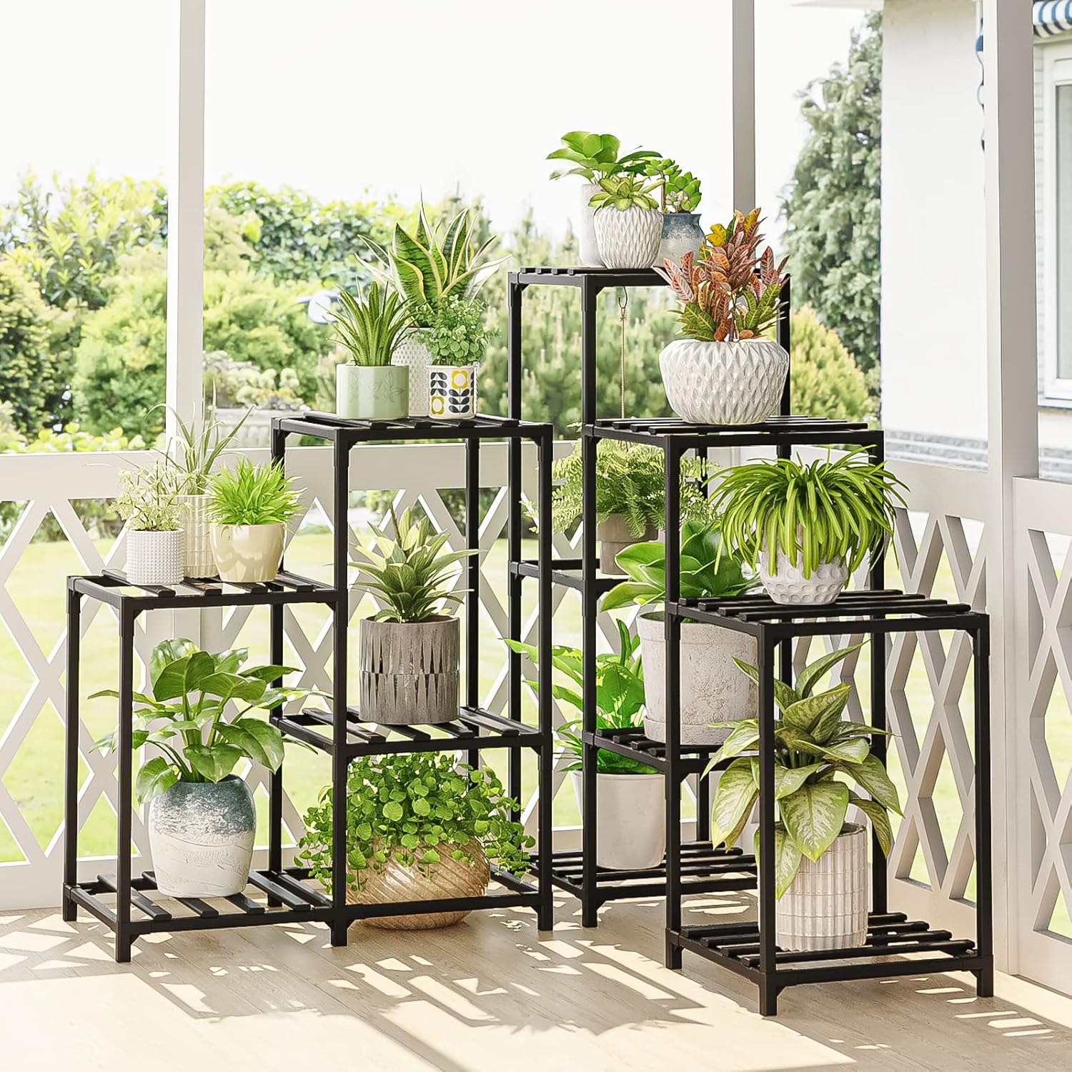 Outdoor Plant Stand Indoor Black Corner Shelf 5-Tier 11 Potted Flower ...