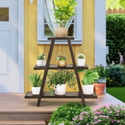 Outdoor Plant Stand for Patio 3 Tier Plant Stand Shelf with Wicker Poly Lumber Flower Stand Holder Tiered Multi Ladders Plant Holder Display Rack with Adjustable Feet for Outside Balcony Porch Brown