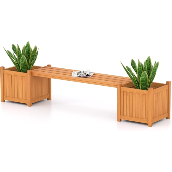 Outdoor Planter Bench, Wooden Planter Box with Bench, Raised Plant Container Garden Boxes for Outdoor, Patio, Yard, Deck & Balcony