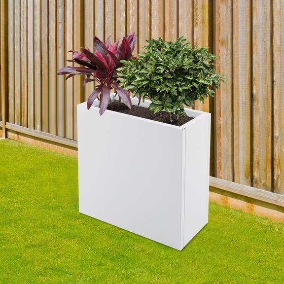 Outdoor Planter Box, Durable Steel, Easy Assembly, 20.5x10x22in, White Modern Style, for Balcony, Poolside & Entrance
