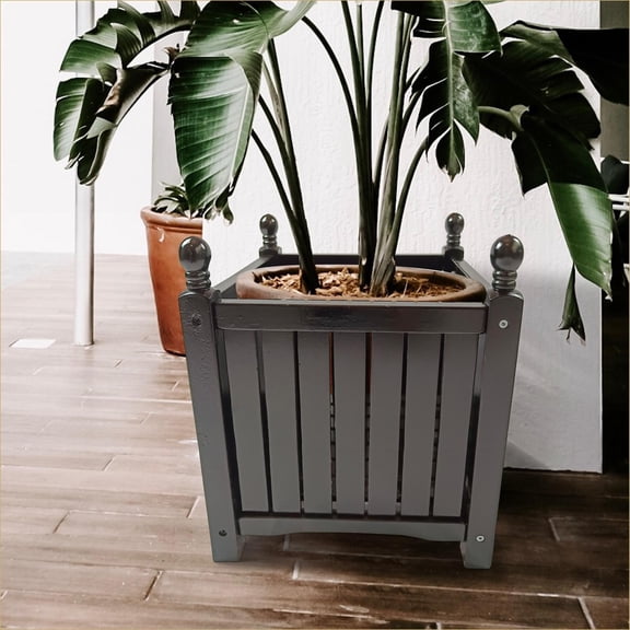 Outdoor Planter Box, Square Solid Wood for Garden Porch Patio Deck, Holds Flowers Herbs Vegetables | Black | Solid Wood