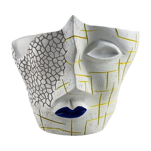 Outdoor Planter Pots Abstract Face Resin Flower Pot, Cracked Art Planter with Drainage Hole, Decorative Plant Pot for Home Indoor Desktop Ornament & Gift