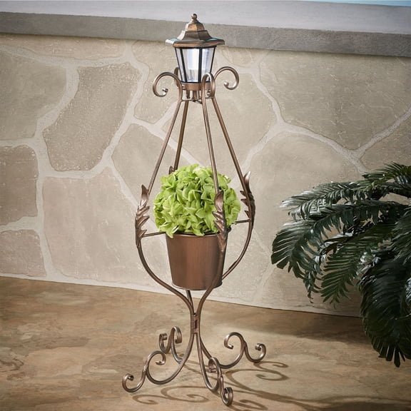 Outdoor Planter with Solar Lantern Copper 14Wx14Dx29H