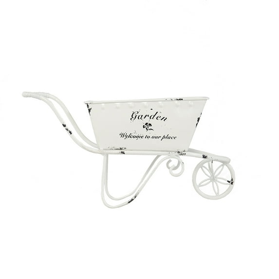 Outdoor Planters 11.5x4x7" White Metal Decorative Disressed Wheelbarrow Planter, Tabletop Decor,Garden Planters