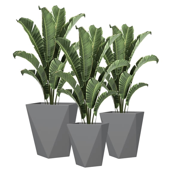 Outdoor Planters Set of 3, Tall Stackable Flower Pots, MgO Material with Drainage, Garden/Balcony, Gray