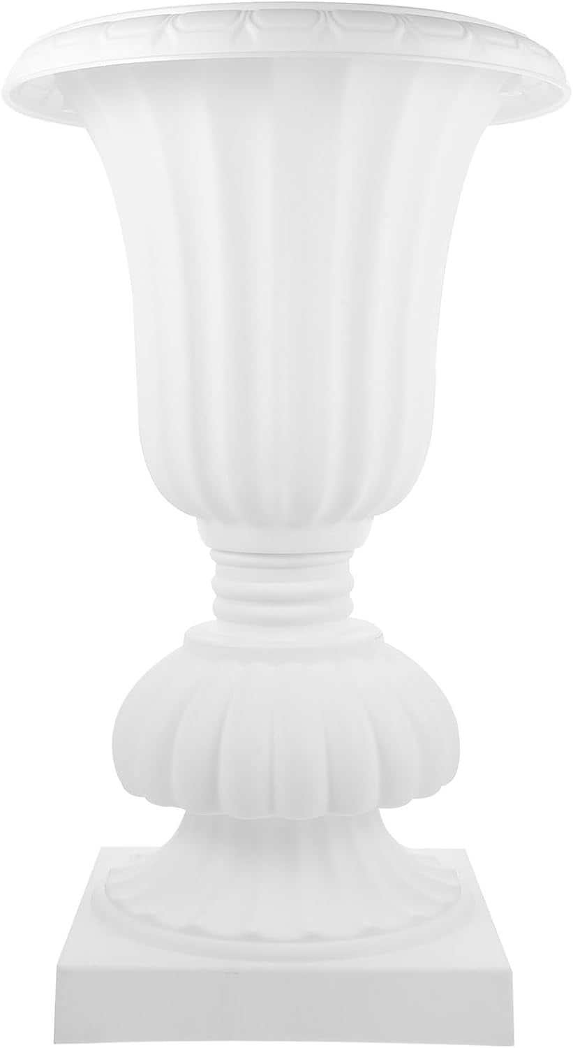 Outdoor Planters White Urn Plastic Roman Pillar Flower Pot Rustic Greek ...