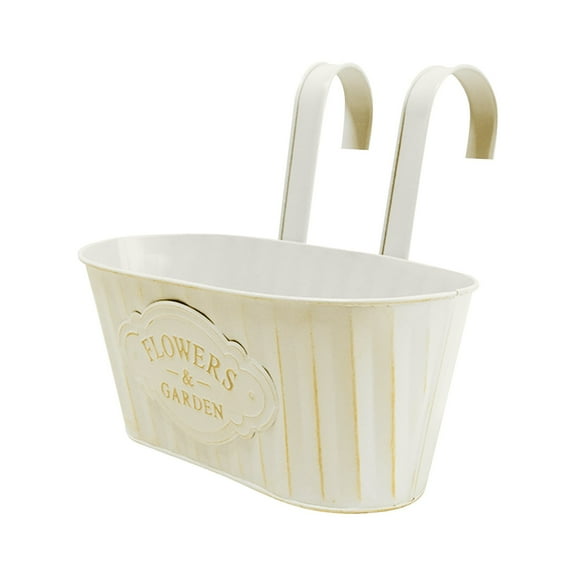 Outdoor Plants Planter Black Metal Iron Hanging Flower Pots Decks Railings Fence Buckets Modern Boho Wall Mount Window Box Plant Holder Hooks Porch, Detachable Hooks Drainage Hole