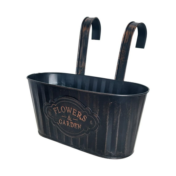 Outdoor Plants Planter, Black Metal Iron Hanging Flower Pots For Decks Railings Fence Buckets, Modern Boho Wall Mount Window Box Plant Holder Hooks For Porch, Versatile For
