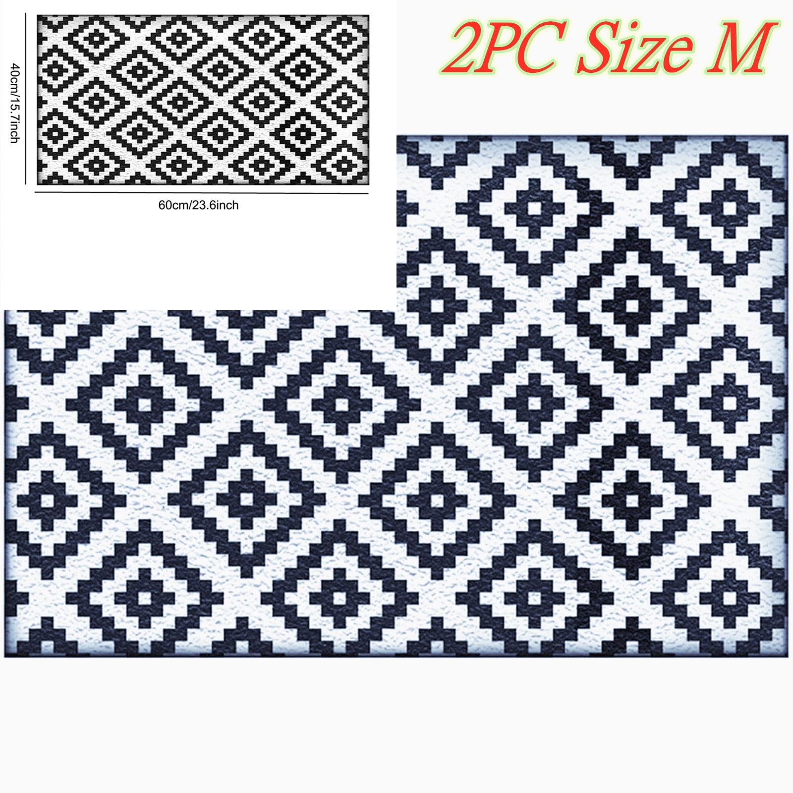 Outdoor Plastic Straw Rug 2 Pcs 24x16 Inch Outdoor Rug Waterproof Black ...