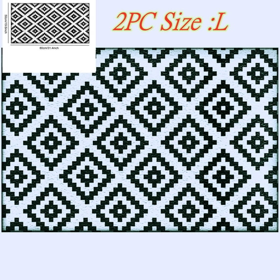 Outdoor Plastic Straw Rug 2 Pcs 32x20 Inch Outdoor Rug Waterproof Black and White Rugs for Bedroom Outdoor Mat for Porch Backyard Balcony Picnic