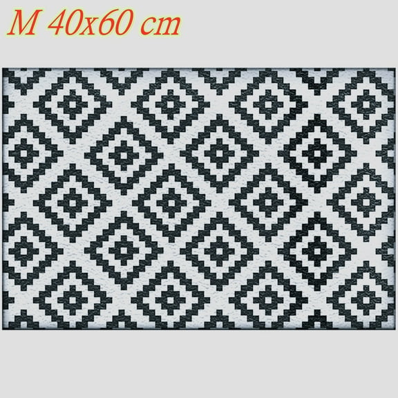 Outdoor Plastic Straw Rug 24x16 Inch Outdoor Rug Waterproof Black and White Rugs for Bedroom Outdoor Mat for Porch Backyard Balcony Picnic