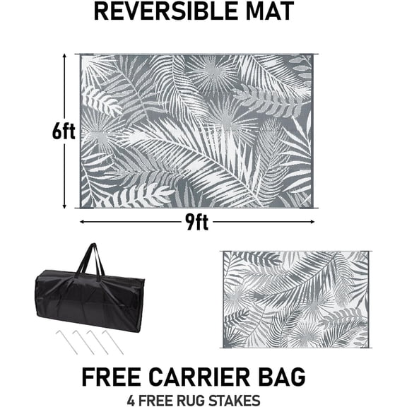 Outdoor Plastic Straw Rug - 6x9Ft Waterproof Reversible  Mat for Deck, Beach, RV, Camper, Backyard