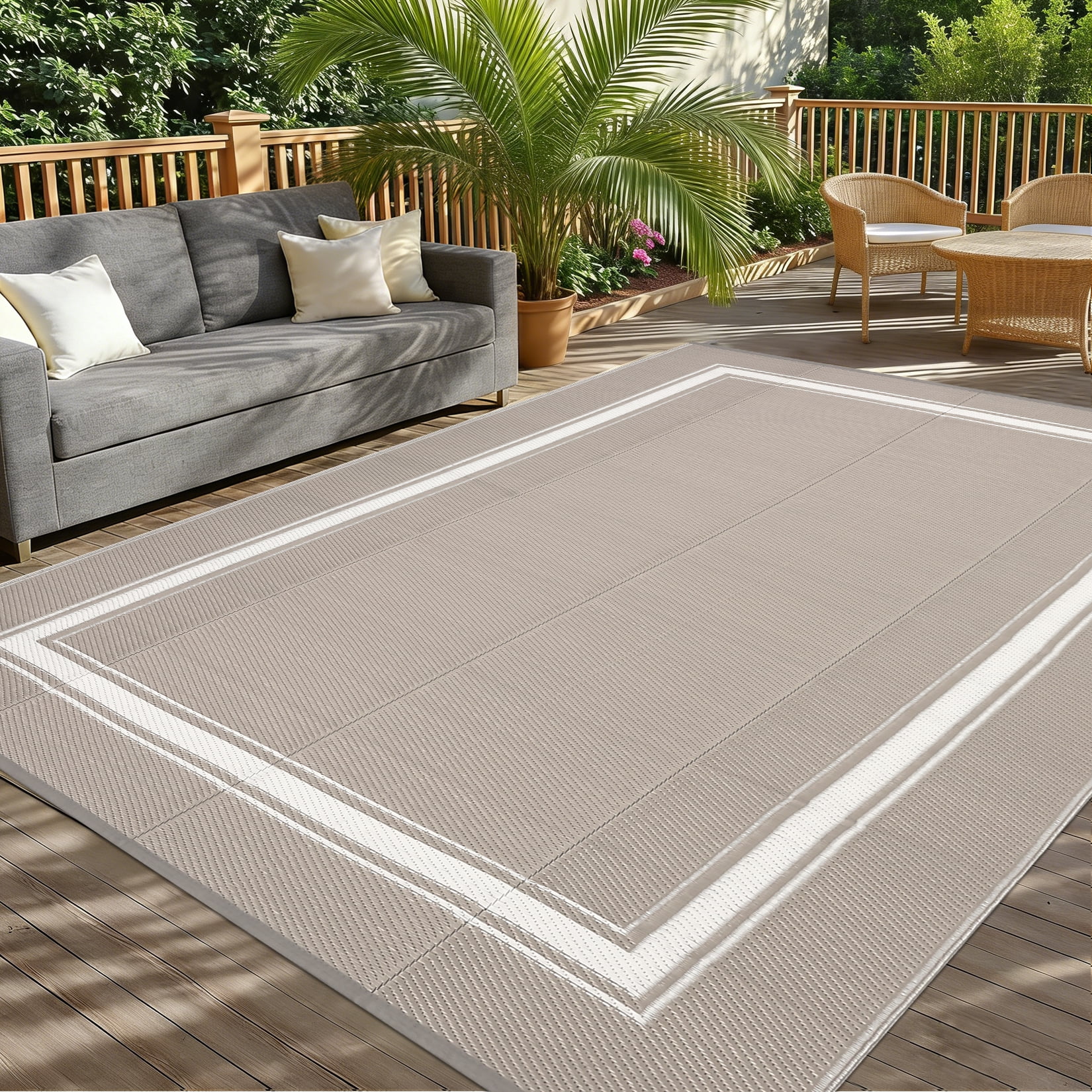 Outdoor Plastic Straw Rug 8x10 Waterproof Reversible Bordered Minimalist Patio Rug Indoor Outdoor Carpet with 4 Stakes and Storage Bag Outdoor Mat RV Mat for Deck Backyard Patio RV Camping Beach