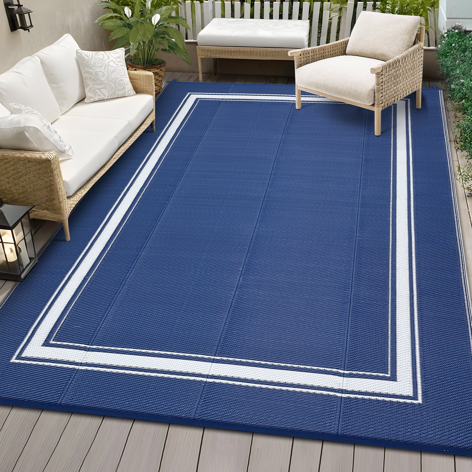 Outdoor Plastic Straw Rug 8x10 Waterproof Reversible Bordered Minimalist Patio Rug Indoor Outdoor Carpet with 4 Stakes and Storage Bag Outdoor Mat RV Mat for Deck Backyard Patio RV Camping Beach