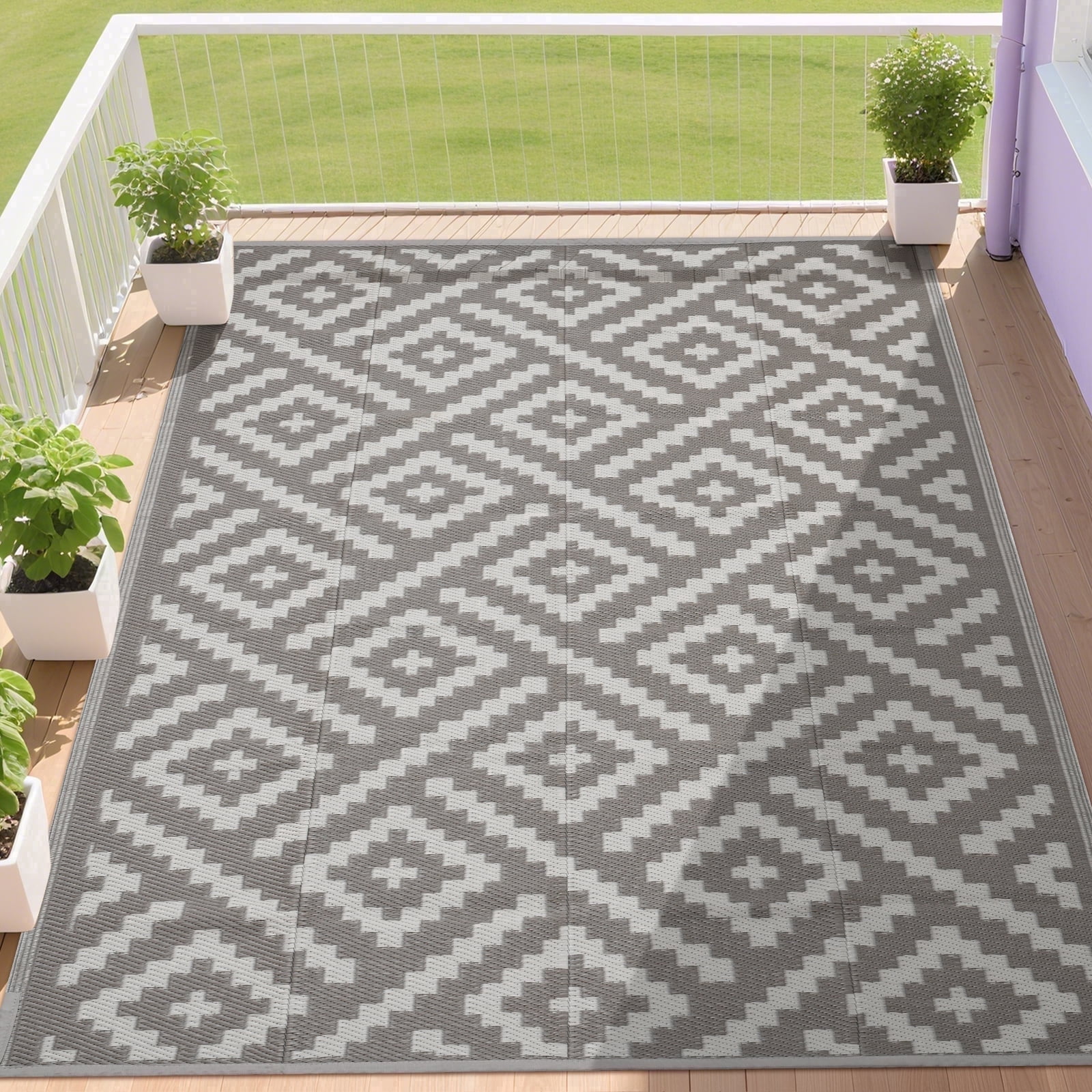 Outdoor Plastic Waterproof Rug 5'x 8' for Patio, Porch, Deck, Backyard, Balcony, Reversible
