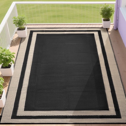 Outdoor Plastic Waterproof Rug 5'x 8' for Patio, Porch, Deck, Backyard, Balcony, Reversible