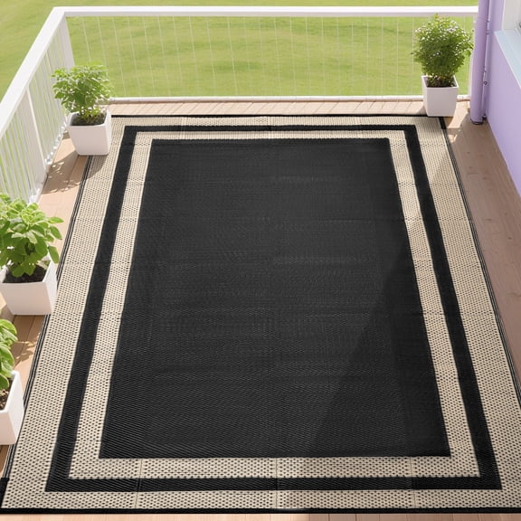 Outdoor Plastic Waterproof Rug 5'x 8' for Patio, Porch, Deck, Backyard, Balcony, Reversible