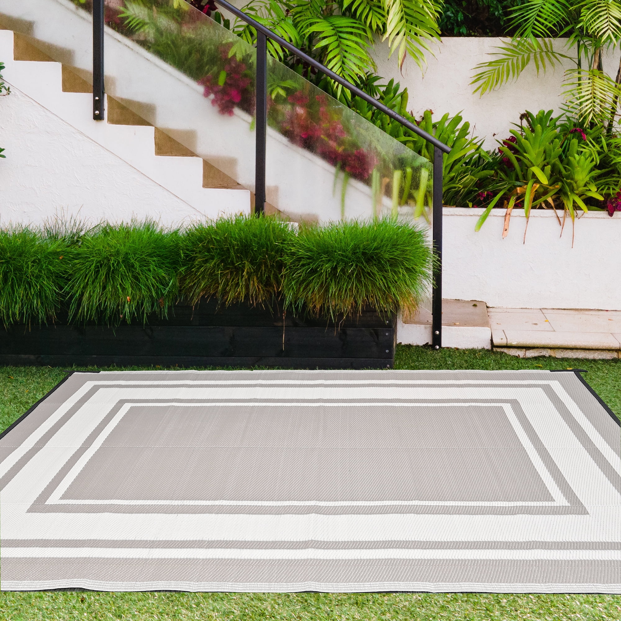 Outdoor Plastic Waterproof Rug 9'x 12' for Patio, Porch, Deck, Backyard ...