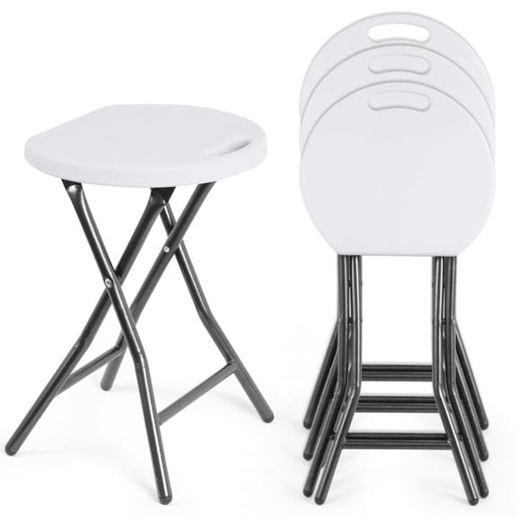 Outdoor Plastic White Folding Stool 18.1 inch, 4 Pack, White