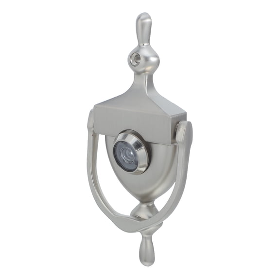Outdoor Plated Silver Door Ring Pull Knocker Featuring Wide Angle Viewer for Home Entry
