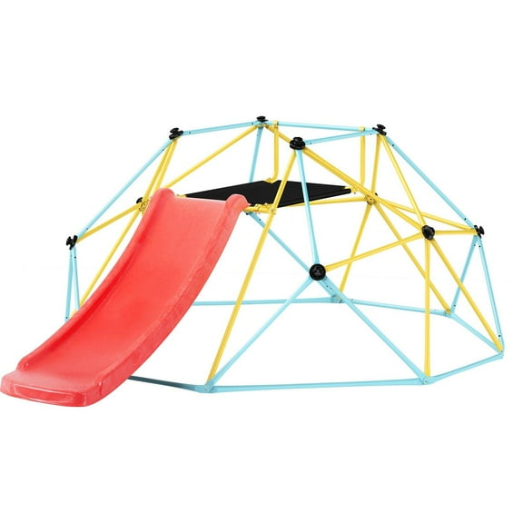 Outdoor Play Equipment Climbing Dome, for Kids 3 to 9 Years Old, 8FT Geometric Dome Climber with Slide,Jungle Gym Supports 600LBS and Easy Assembly, with Climbing Grip, Outdoor and Indoor Play Equipm