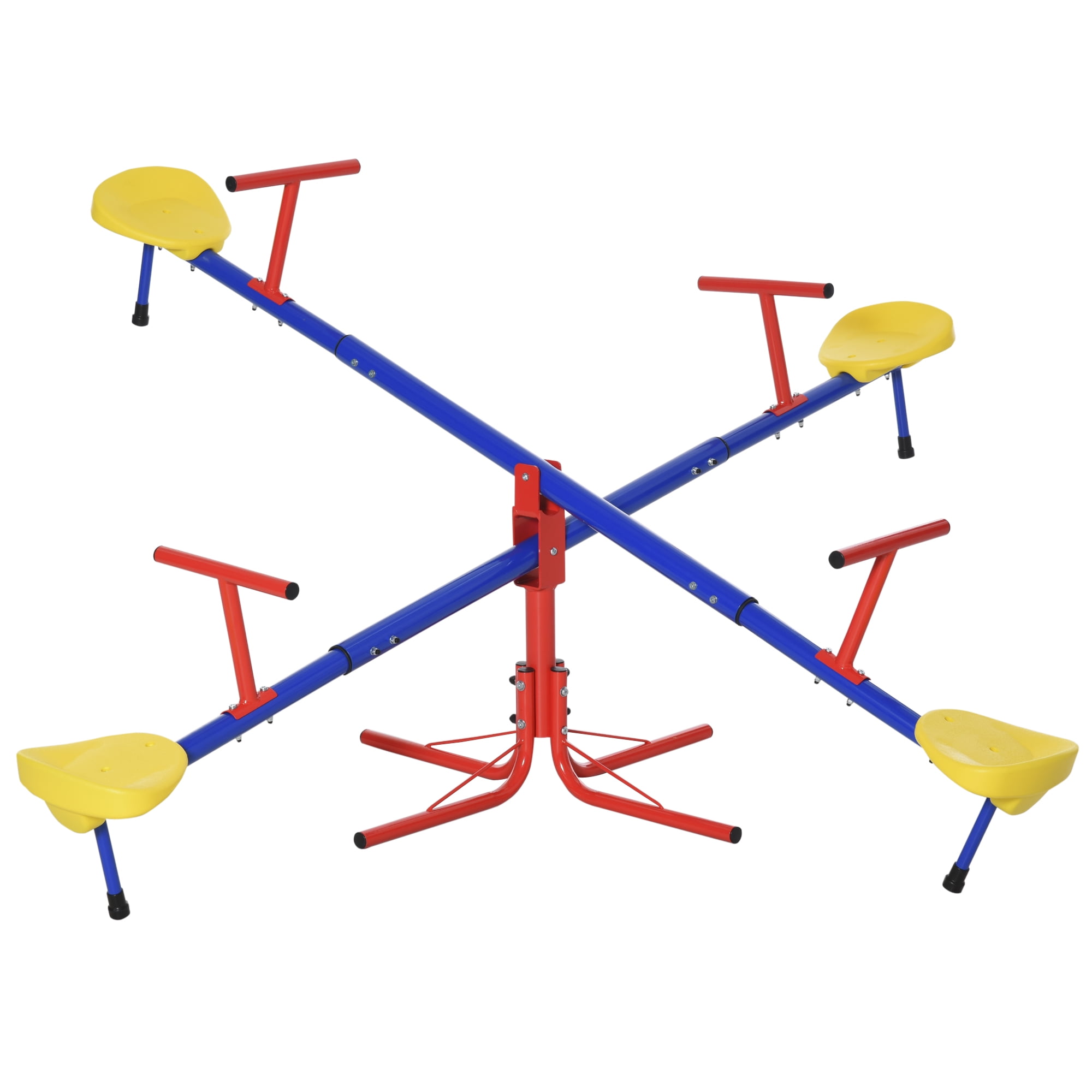 Outdoor Play Equipment Outsunny Kids Seesaw Swivel Teeter Totter with 360° Spinning, 4 Seater Seesaw Outdoor Playground Equipment for Backyard, Boys and Girls Aged 3-8 Years Old,Backyard Playset