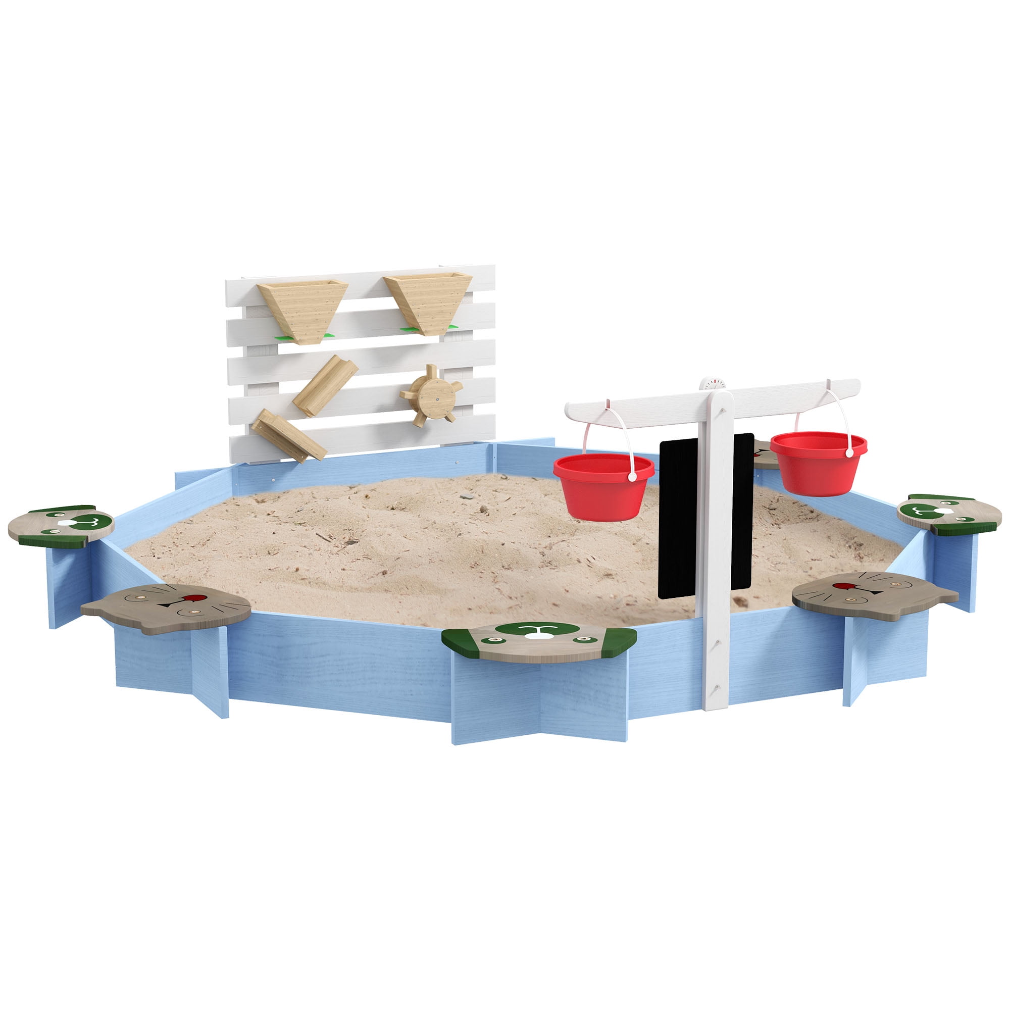 Outdoor Play Equipment Wooden Sandbox for 3-7 Years, 85" x 85" x 25", Blue,Backyard Playset