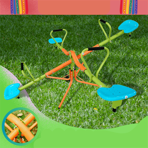 Outdoor Playground Four Seats Seesaw, 360 Degree Spin Teeter Totter, Sturdy Plastic Spinning Seesaw for Kids Age 3+, Green