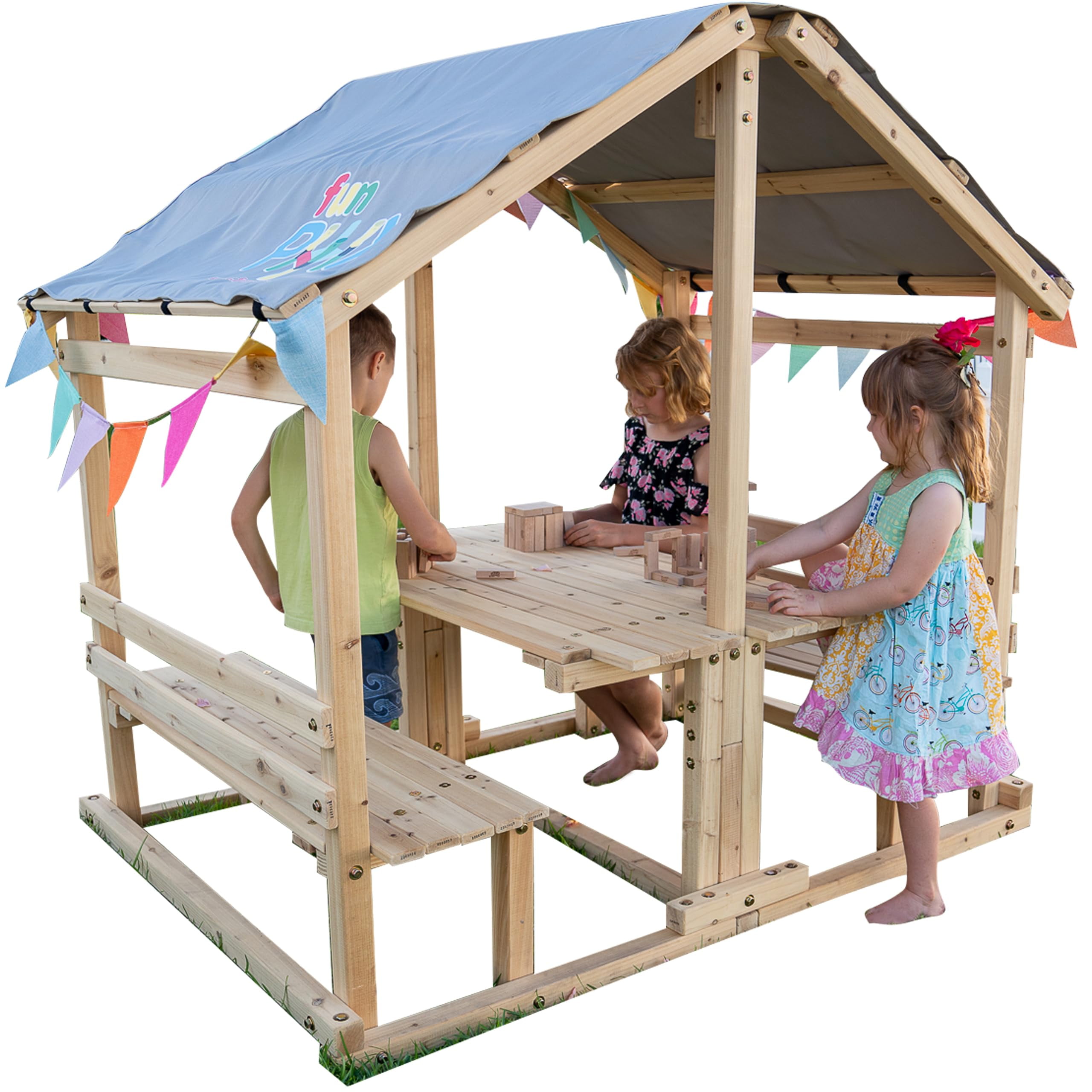 Funphix Wooden Kids Playhouse with Table and Benches
