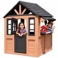 thumbnail image 1 of Conchico Outdoor Playhouse for Kids 3-5 Years, Kids Playhouse with Play Kitchen, Working Doorbell, Bird Cage, Pet Door, Kids Outdoor Toy Gift, Easy Assembly, Brown, 1 of 10