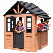 Conchico Kids Outdoor Playhouse, Wooden Playhouse with Play Kitchen & Working Doorbell for Boys Girls , Toddler Outdoor Toy Gift Ages 3-5, Brown
