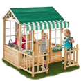 thumbnail image 1 of Outdoor Playhouse for Kids 4-8, Toddler Wooden Playhouse with Play Kitchen, Snack-Bar, Gardening Kit for Girls Boys, Play House with Fence, Jungle Green, 1 of 13