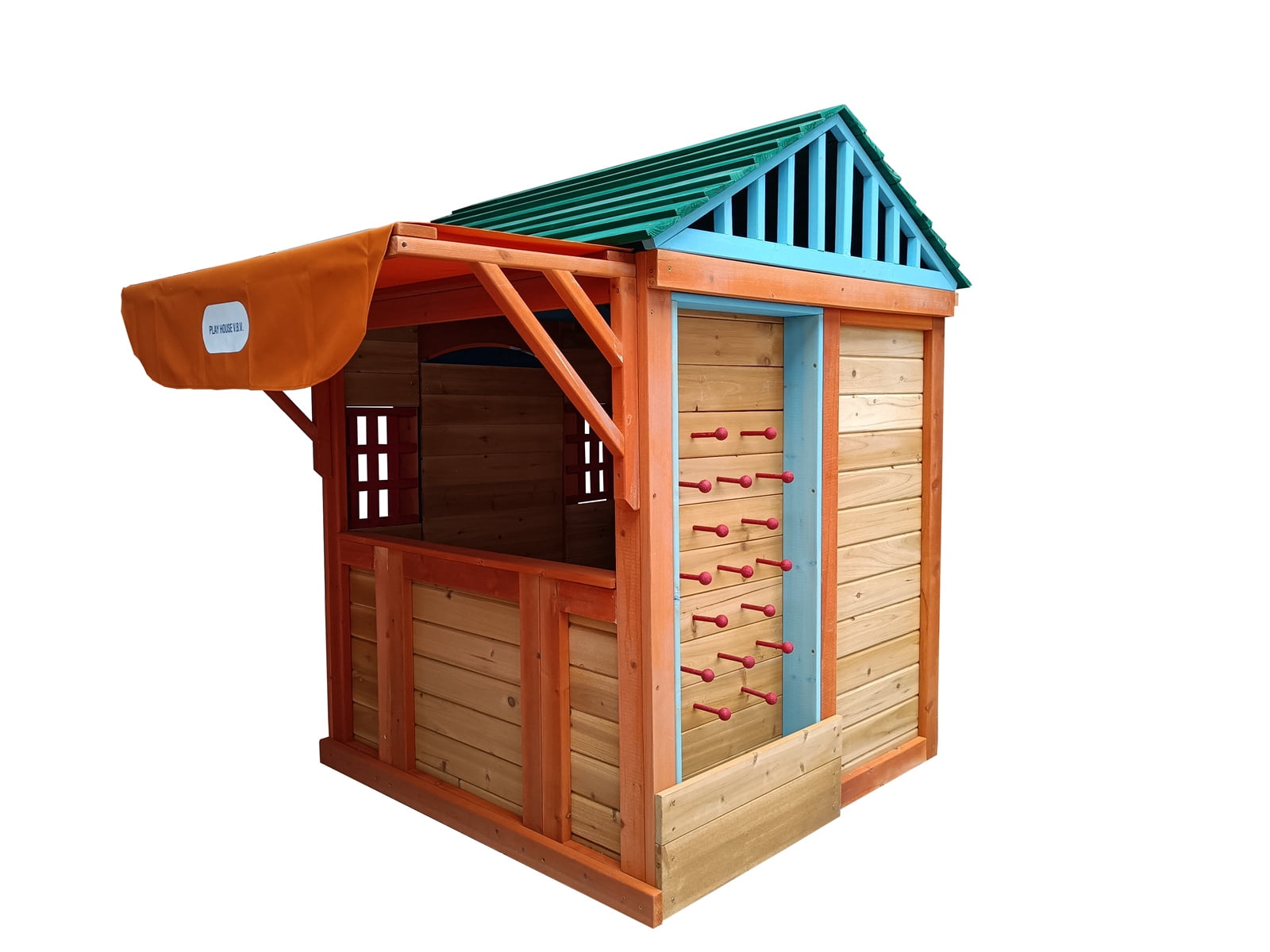 Outdoor Playhouse for Kids Pretend Play Wooden Game House with Canopy ...