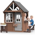thumbnail image 1 of COCLUB Outdoor Playhouse, Wooden Playhouse for Kids Toddlers, Large Kids Playhouse with Bench/Fence/Kitchen/Door Nameplate/Pretend Phone, Girls Boys Outdoor Toy Gift for Ages 3+, (62.99"W* 67.32"L), 1 of 9