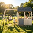 thumbnail image 1 of Outdoor Playhouse with Kitchen, Realistic Pretend Wooden Playhouse for Toddlers 3-8, Working Door, Windows & Service Counter, 1 of 7