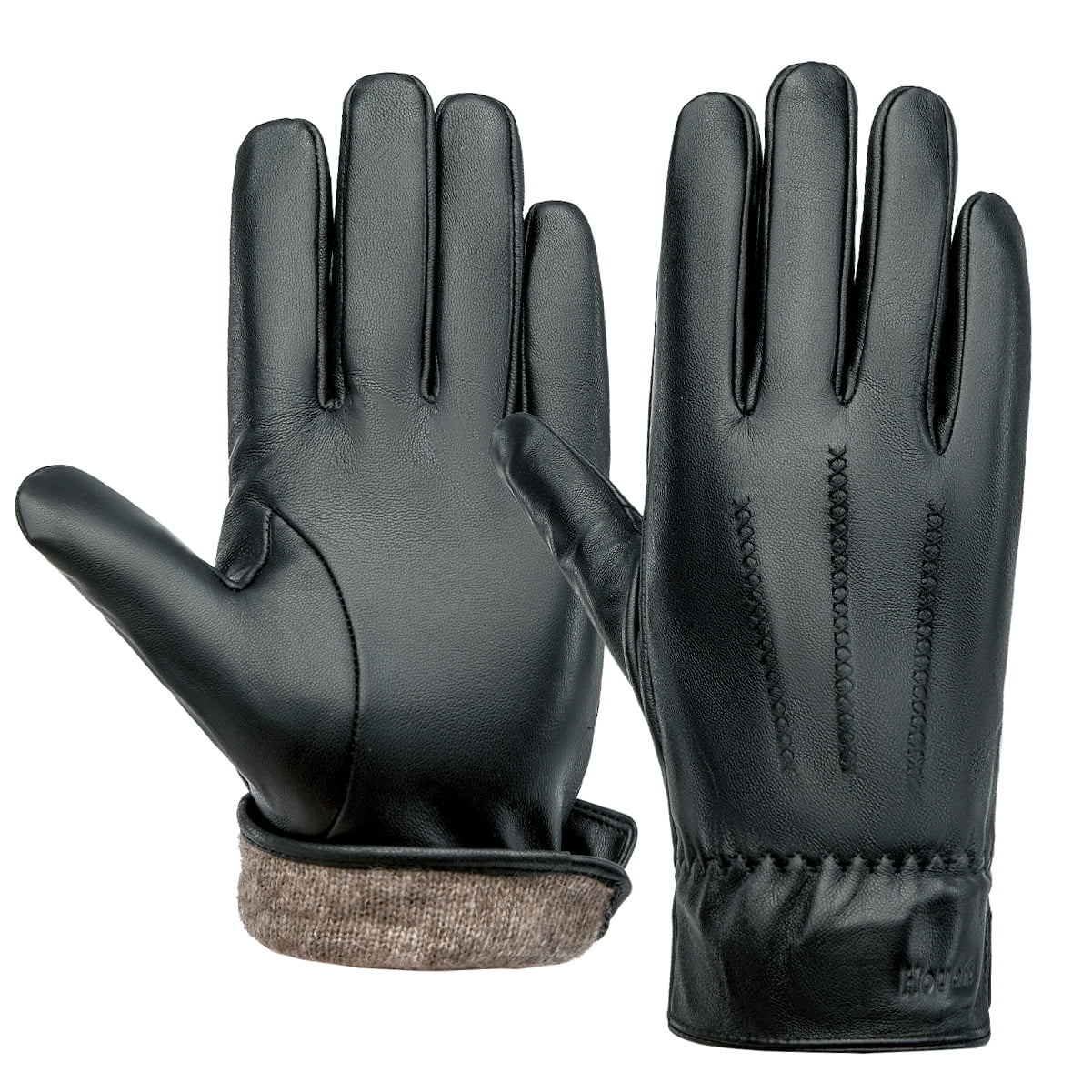 Outdoor Plus Leather Gloves for Men,Sheepskin Driving Gloves Touchscreen,  Gift-Gray 
