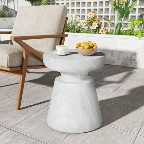 Outdoor Ponti Travertine Side Table,White
