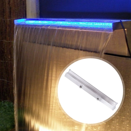Outdoor Pool Fountain, Stainless Steel 35.4" Long Waterfall Spillway with Pipe Connector LED Light Strip for Garden