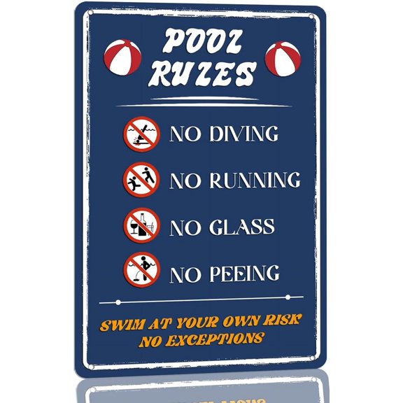 Outdoor Pool Rules Metal Tin Sign Swim At Your Own Risk Metal Signs Home Swimming Pool Decor for Garden Backyard Bar Pool Deck Welcome Accessories 8x12 Inch
