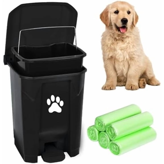 Outdoor Poop Trash Can, Trash Can for Backyard Garden with Lid, Removable Inner Bin, Bag, Black Fully Assembled