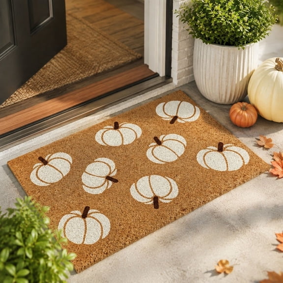 Outdoor Porch Fall Pumpkin Doormat 15.75 x 23.6 Inch Coir Welcome Mat for Front Door Entryway Seasonal Decoration (Pumpkin,M)
