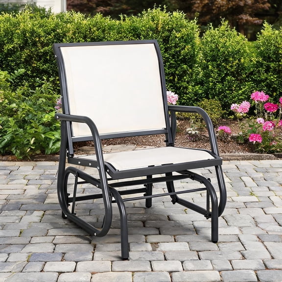 Outdoor Porch Glider Chair with Breathable Mesh, White-Toned Steel Frame, Smooth Rocking for Patio or Garden