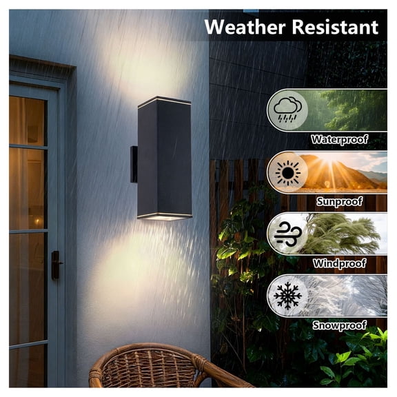 Outdoor Porch Light 2 Pack, Modern Wall Sconce in Matte Black - 14 Inch Aluminum Rectangular Tube with Tempered Glass